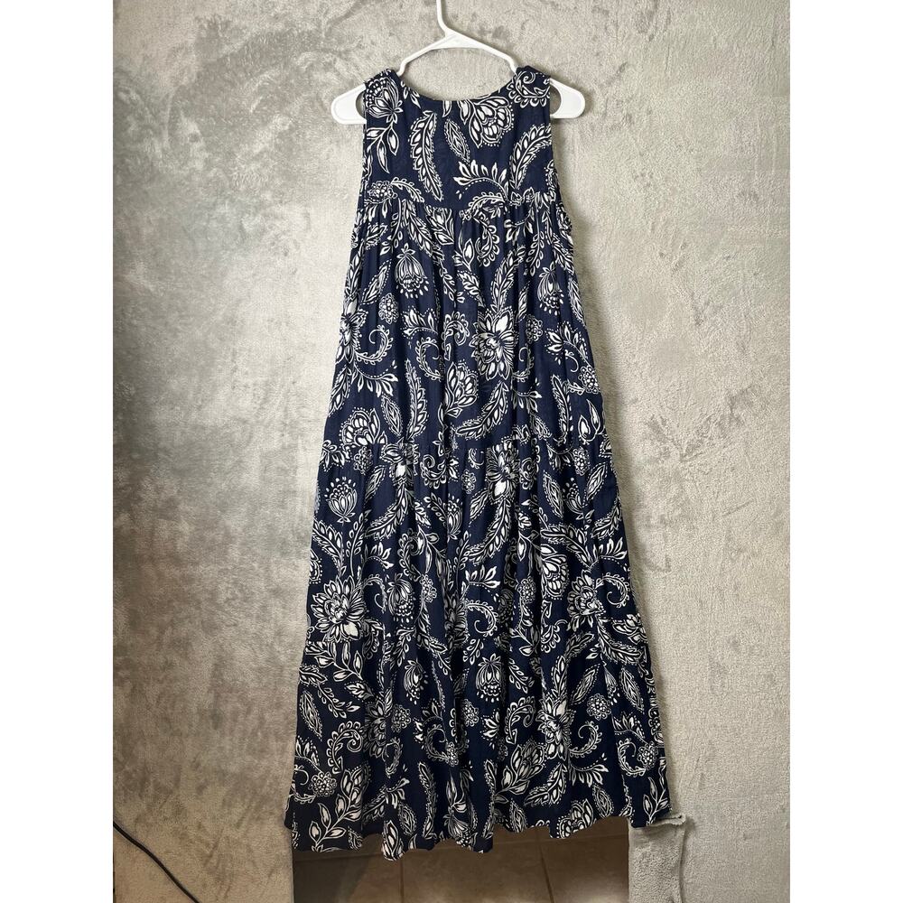 Seafolly Folklore Midi Dress True Navy Boho Coastal Resort Flowy Sundress MD New - Picture 3 of 7